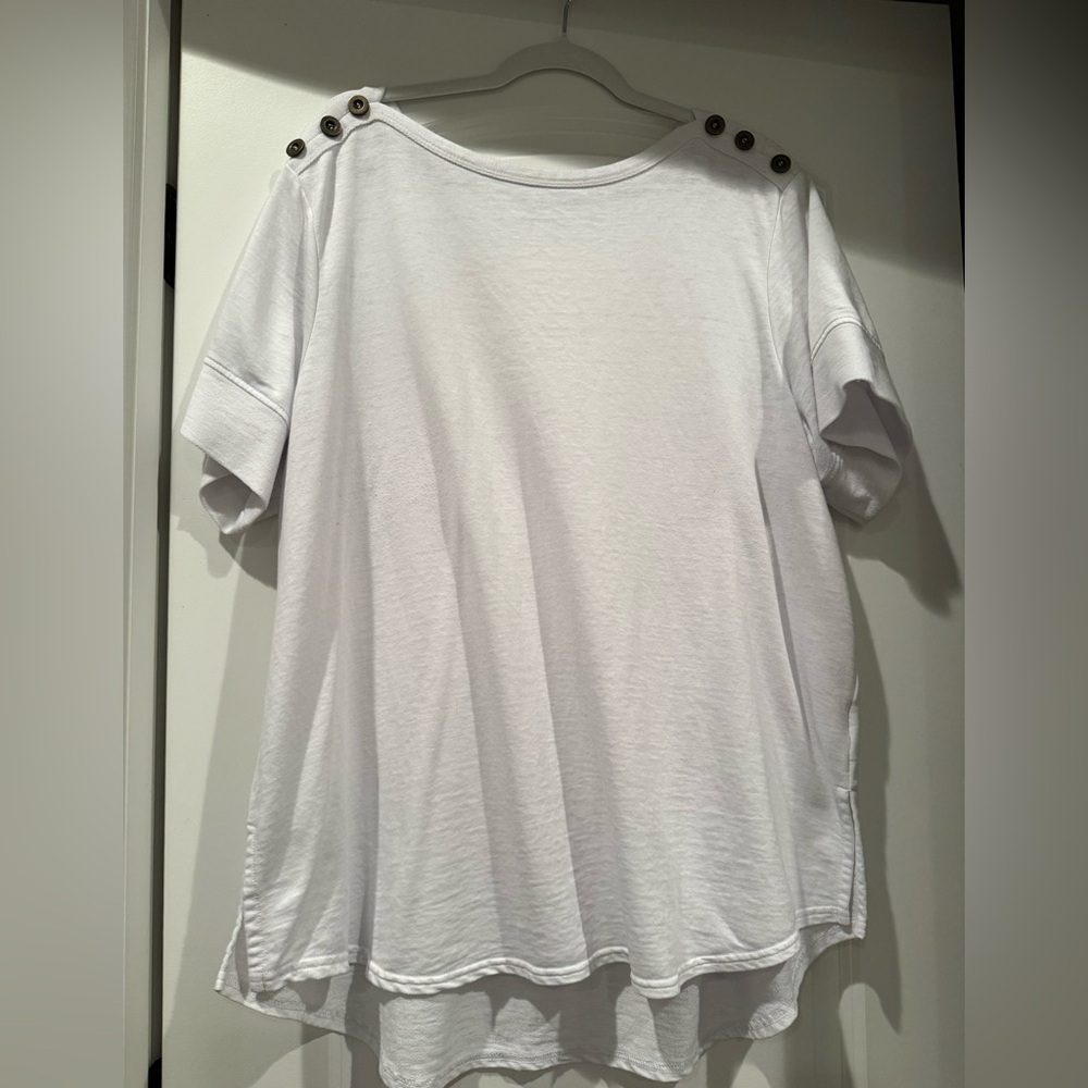 Jane and Delancey White Short Sleeve Tee with Button Detail